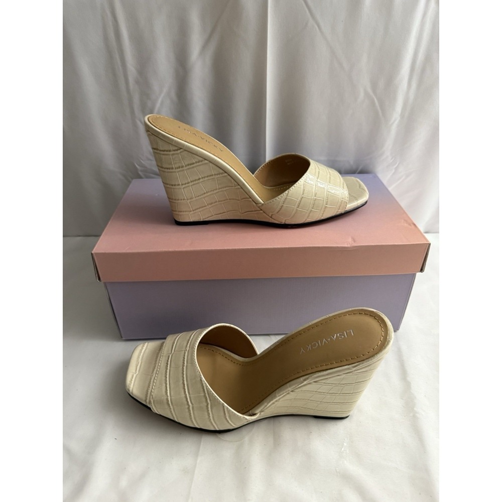 Lisa Vicky Adore-V Croco Wedge Sandals Womens 8.5 M Cream Corcodile Croco - Picture 4 of 16